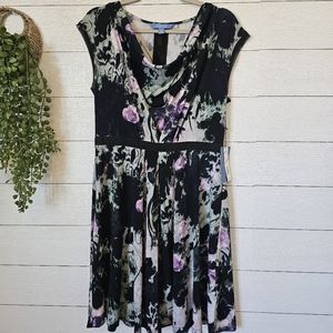 Simply Vera VERA WANG Navy Green Purple Floral Print Dress Size M Lace Detail